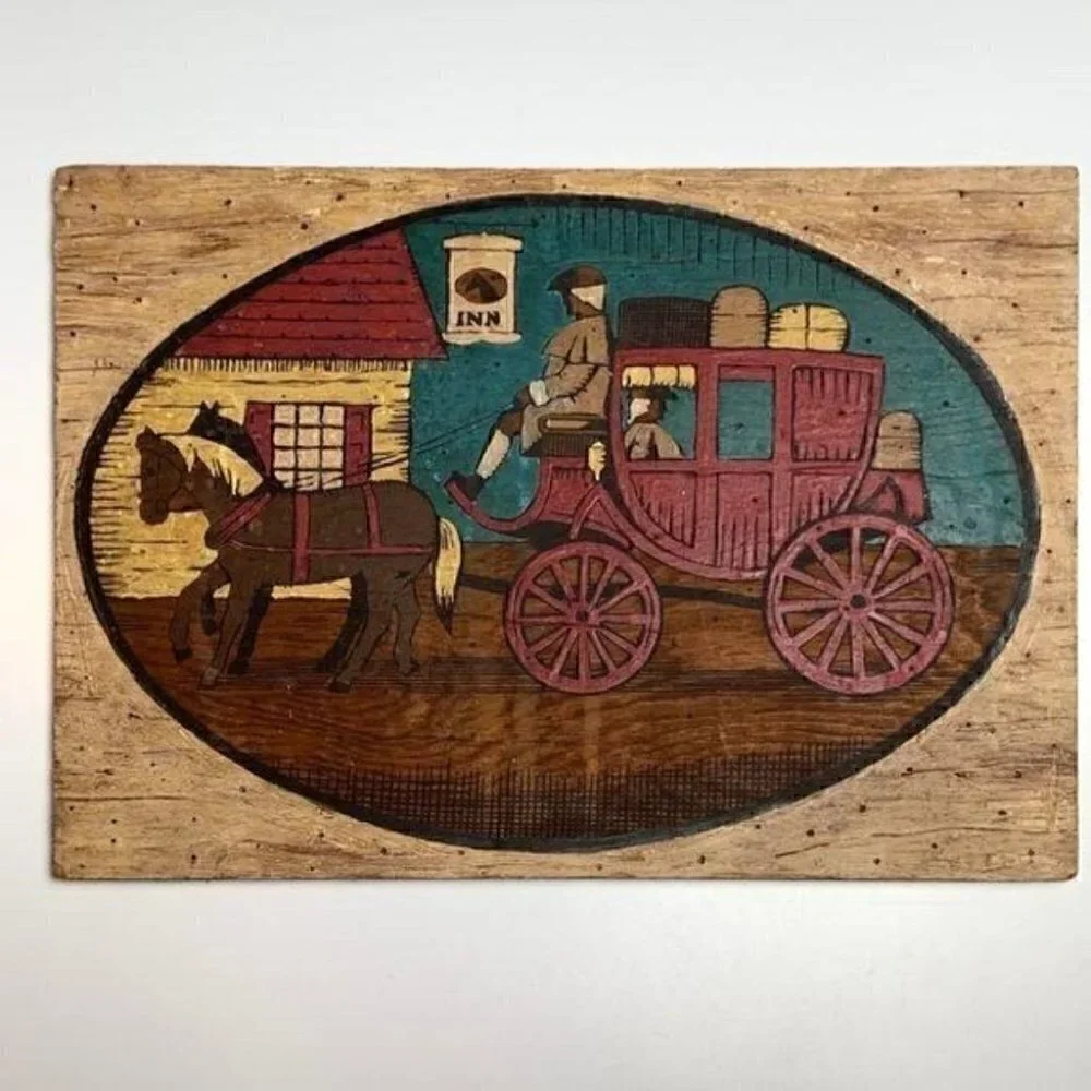 Colonial inspired vintage wood hand-painted coach